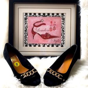 Aerosoles black suede leather open toe shoes.